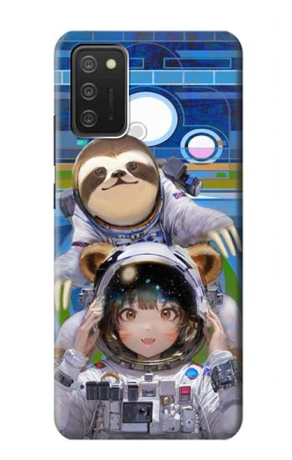 W3915 Raccoon Girl Baby Sloth Astronaut Suit Funda Carcasa Case y Caso Del Tirón Funda para Samsung Galaxy A03S