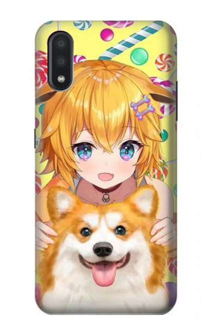 W3918 Baby Corgi Dog Corgi Girl Candy Funda Carcasa Case y Caso Del Tirón Funda para Samsung Galaxy A01