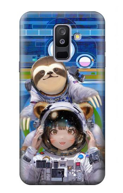 W3915 Raccoon Girl Baby Sloth Astronaut Suit Funda Carcasa Case y Caso Del Tirón Funda para Samsung Galaxy A6+ (2018), J8 Plus 2018, A6 Plus 2018