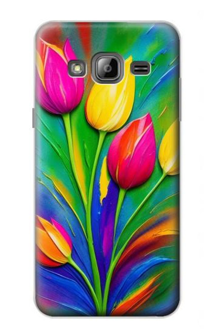 W3926 Colorful Tulip Oil Painting Funda Carcasa Case y Caso Del Tirón Funda para Samsung Galaxy J3 (2016)