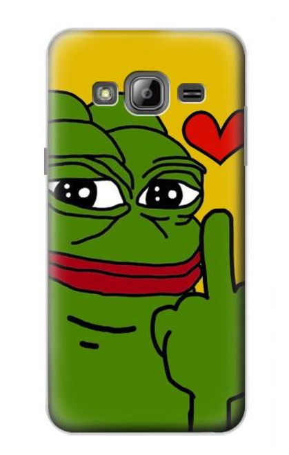 W3945 Pepe Love Middle Finger Funda Carcasa Case y Caso Del Tirón Funda para Samsung Galaxy J3 (2016)