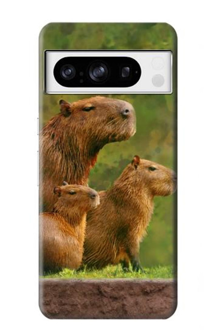 W3917 Capybara Family Giant Guinea Pig Funda Carcasa Case y Caso Del Tirón Funda para Google Pixel 8 pro
