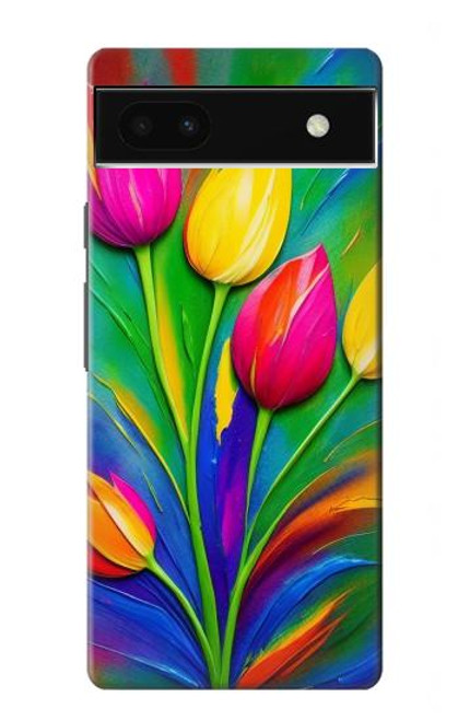 W3926 Colorful Tulip Oil Painting Funda Carcasa Case y Caso Del Tirón Funda para Google Pixel 6a