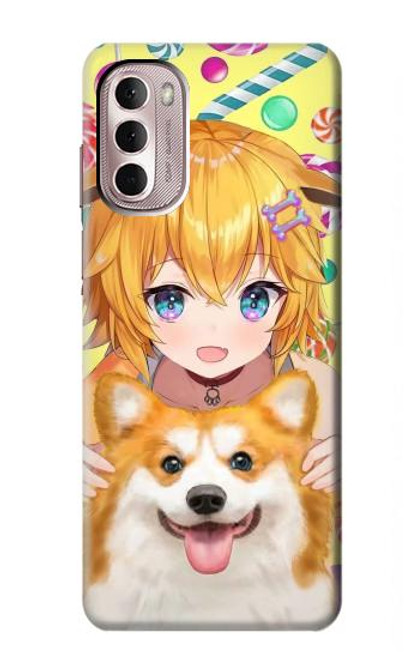 W3918 Baby Corgi Dog Corgi Girl Candy Funda Carcasa Case y Caso Del Tirón Funda para Motorola Moto G Stylus 4G (2022)