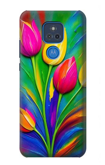 W3926 Colorful Tulip Oil Painting Funda Carcasa Case y Caso Del Tirón Funda para Motorola Moto G Play (2021)