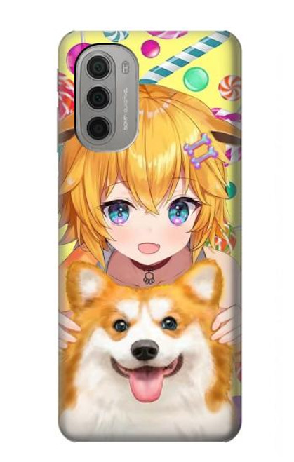 W3918 Baby Corgi Dog Corgi Girl Candy Funda Carcasa Case y Caso Del Tirón Funda para Motorola Moto G51 5G