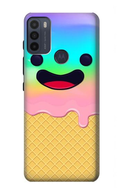 W3939 Ice Cream Cute Smile Funda Carcasa Case y Caso Del Tirón Funda para Motorola Moto G50