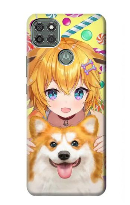 W3918 Baby Corgi Dog Corgi Girl Candy Funda Carcasa Case y Caso Del Tirón Funda para Motorola Moto G9 Power