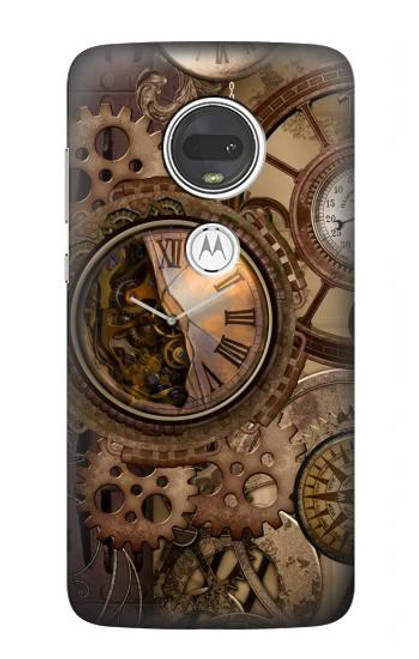 W3927 Compass Clock Gage Steampunk Funda Carcasa Case y Caso Del Tirón Funda para Motorola Moto G7, Moto G7 Plus