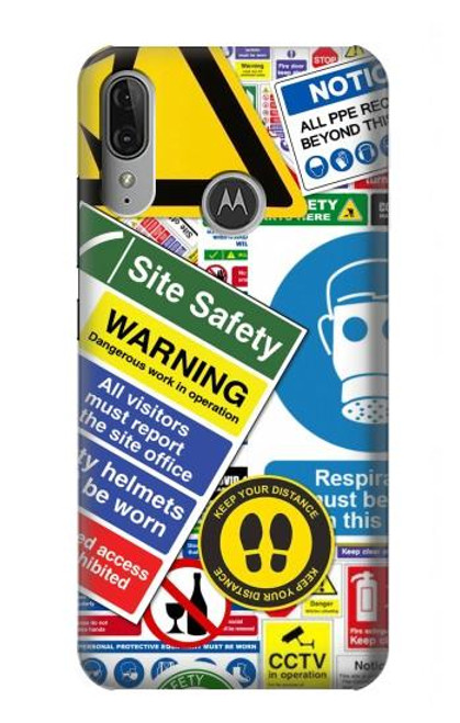 W3960 Safety Signs Sticker Collage Funda Carcasa Case y Caso Del Tirón Funda para Motorola Moto E6 Plus, Moto E6s