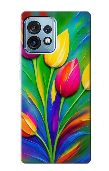 W3926 Colorful Tulip Oil Painting Funda Carcasa Case y Caso Del Tirón Funda para Motorola Edge+ (2023), X40, X40 Pro, Edge 40 Pro