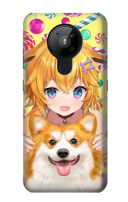 W3918 Baby Corgi Dog Corgi Girl Candy Funda Carcasa Case y Caso Del Tirón Funda para Nokia 5.3