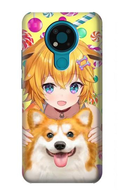 W3918 Baby Corgi Dog Corgi Girl Candy Funda Carcasa Case y Caso Del Tirón Funda para Nokia 3.4