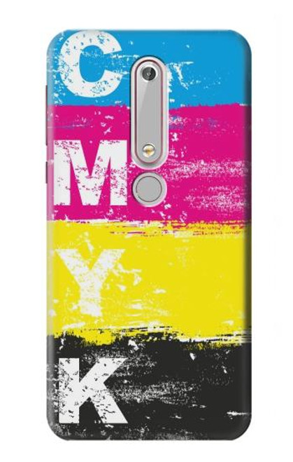 W3930 Cyan Magenta Yellow Key Funda Carcasa Case y Caso Del Tirón Funda para Nokia 6.1, Nokia 6 2018