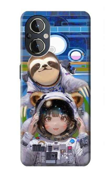 W3915 Raccoon Girl Baby Sloth Astronaut Suit Funda Carcasa Case y Caso Del Tirón Funda para OnePlus Nord N20 5G