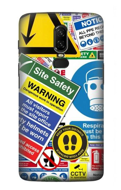 W3960 Safety Signs Sticker Collage Funda Carcasa Case y Caso Del Tirón Funda para OnePlus 6