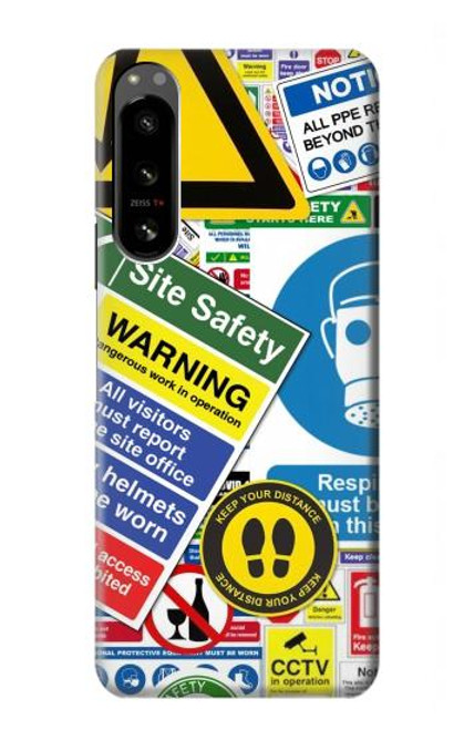 W3960 Safety Signs Sticker Collage Funda Carcasa Case y Caso Del Tirón Funda para Sony Xperia 5 IV