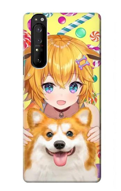 W3918 Baby Corgi Dog Corgi Girl Candy Funda Carcasa Case y Caso Del Tirón Funda para Sony Xperia 1 III