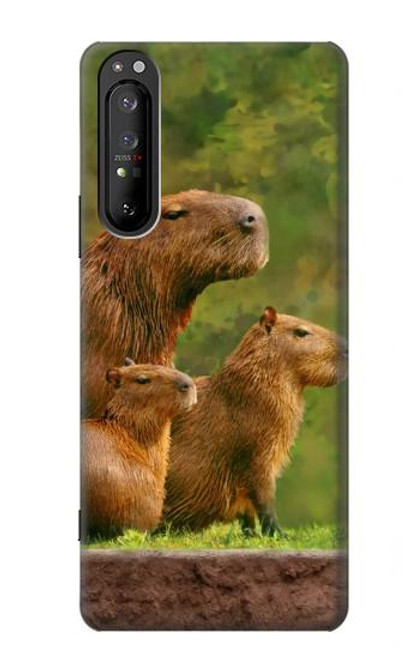 W3917 Capybara Family Giant Guinea Pig Funda Carcasa Case y Caso Del Tirón Funda para Sony Xperia 1 II