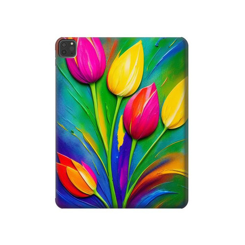 W3926 Colorful Tulip Oil Painting Funda Carcasa Case para iPad Pro 11 (2021,2020,2018, 3rd, 2nd, 1st)