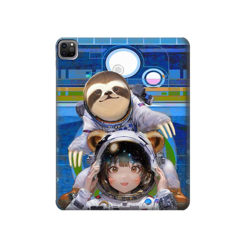 W3915 Raccoon Girl Baby Sloth Astronaut Suit Funda Carcasa Case para iPad Pro 12.9 (2022, 2021, 2020, 2018), Air 13 (2024)