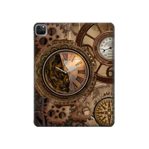 W3927 Compass Clock Gage Steampunk Funda Carcasa Case para iPad Pro 12.9 (2022,2021,2020,2018, 3rd, 4th, 5th, 6th)