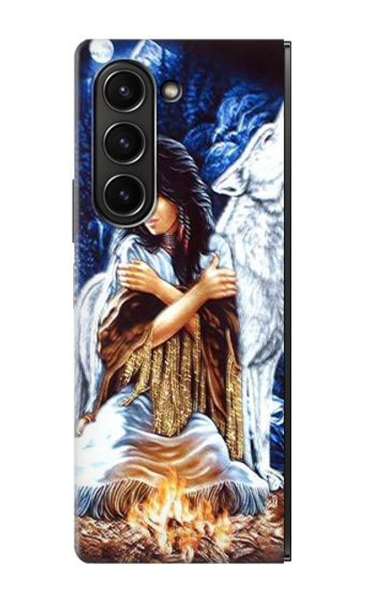 W0147 Grim Wolf Indian Girl Funda Carcasa Case y Caso Del Tirón Funda para Samsung Galaxy Z Fold 5