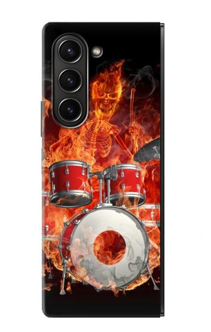 W1431 Skull Drum Fire Rock Funda Carcasa Case y Caso Del Tirón Funda para Samsung Galaxy Z Fold 5