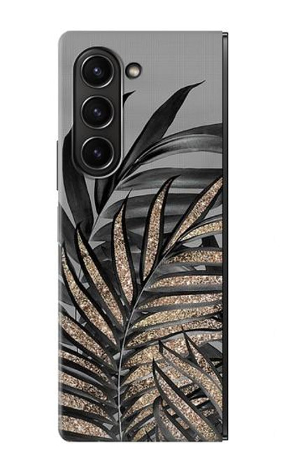 W3692 Gray Black Palm Leaves Funda Carcasa Case y Caso Del Tirón Funda para Samsung Galaxy Z Fold 5
