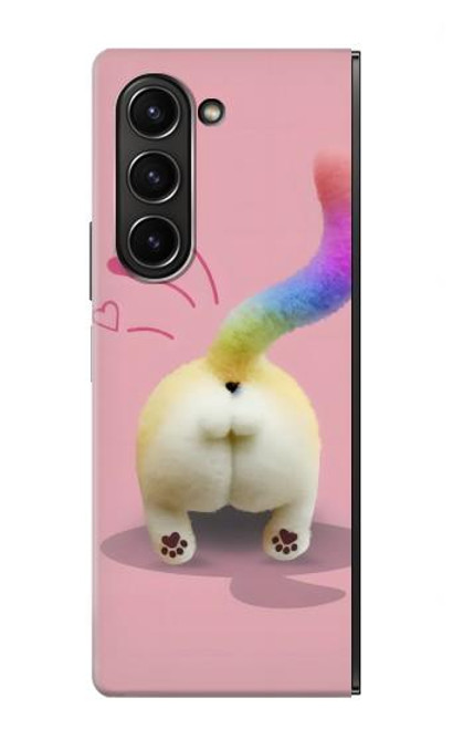 W3923 Cat Bottom Rainbow Tail Funda Carcasa Case y Caso Del Tirón Funda para Samsung Galaxy Z Fold 5