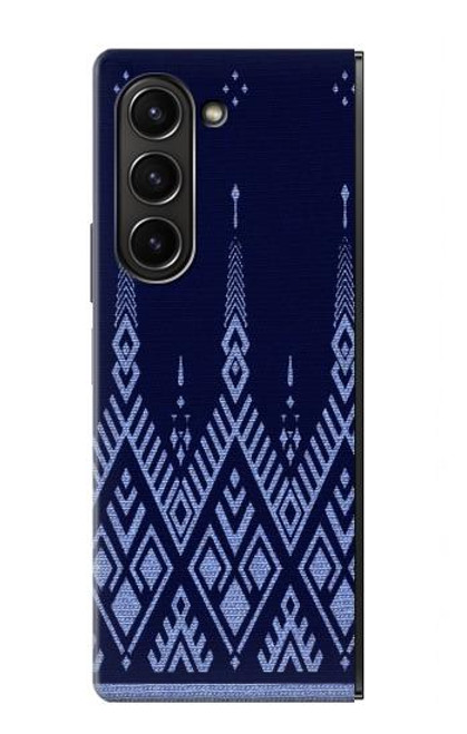 W3950 Textile Thai Blue Pattern Funda Carcasa Case y Caso Del Tirón Funda para Samsung Galaxy Z Fold 5