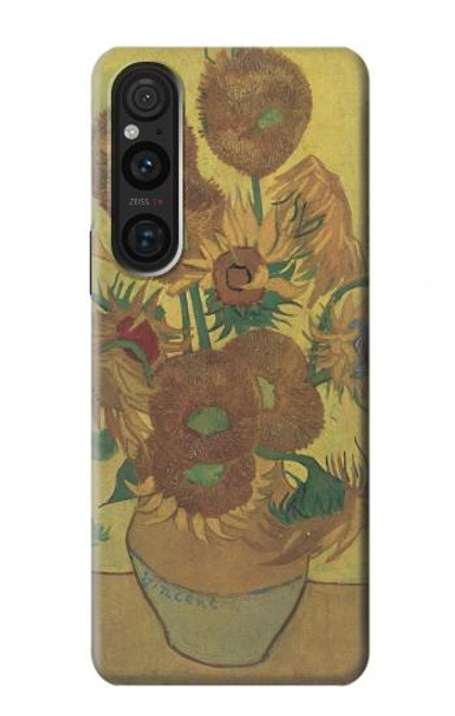 W0214 Van Gogh Vase Fifteen Sunflowers Funda Carcasa Case y Caso Del Tirón Funda para Sony Xperia 1 V