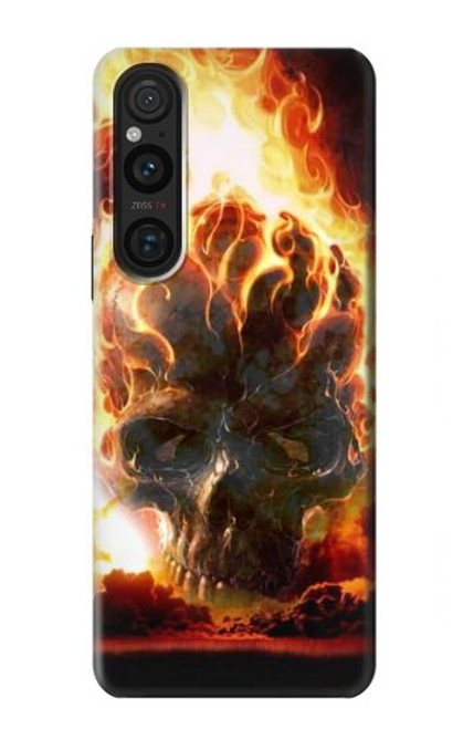 W0863 Hell Fire Skull Funda Carcasa Case y Caso Del Tirón Funda para Sony Xperia 1 V