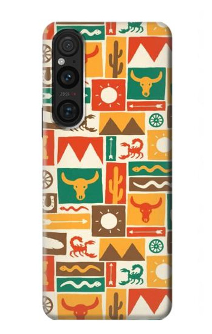 W1873 Western Pattern Funda Carcasa Case y Caso Del Tirón Funda para Sony Xperia 1 V