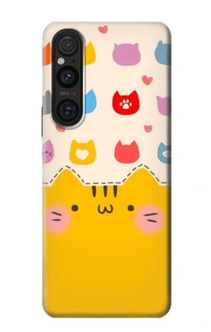 W2442 Cute Cat Cartoon Funny Funda Carcasa Case y Caso Del Tirón Funda para Sony Xperia 1 V