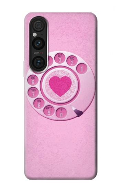 W2847 Pink Retro Rotary Phone Funda Carcasa Case y Caso Del Tirón Funda para Sony Xperia 1 V