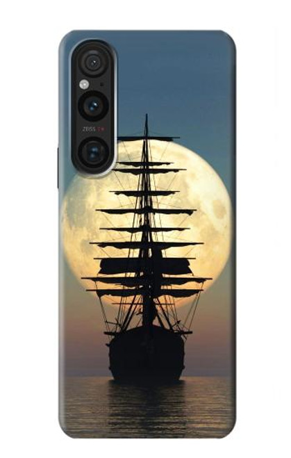 W2897 Pirate Ship Moon Night Funda Carcasa Case y Caso Del Tirón Funda para Sony Xperia 1 V