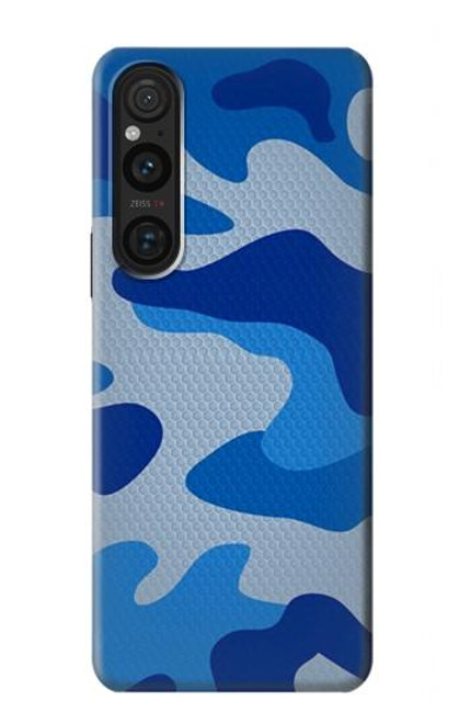 W2958 Army Blue Camo Camouflage Funda Carcasa Case y Caso Del Tirón Funda para Sony Xperia 1 V