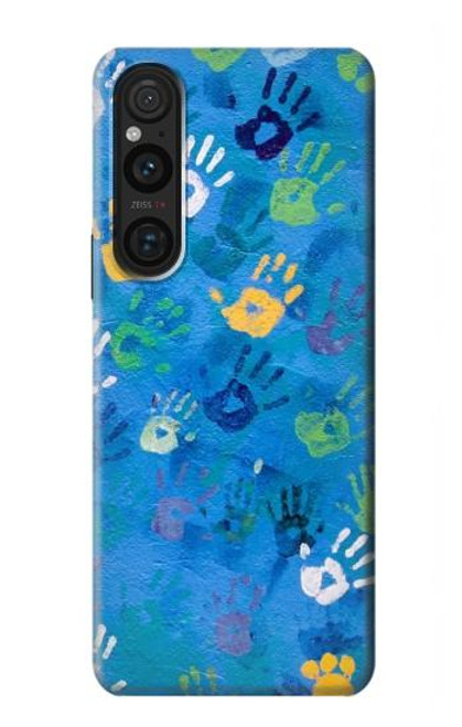 W3403 Hand Print Funda Carcasa Case y Caso Del Tirón Funda para Sony Xperia 1 V