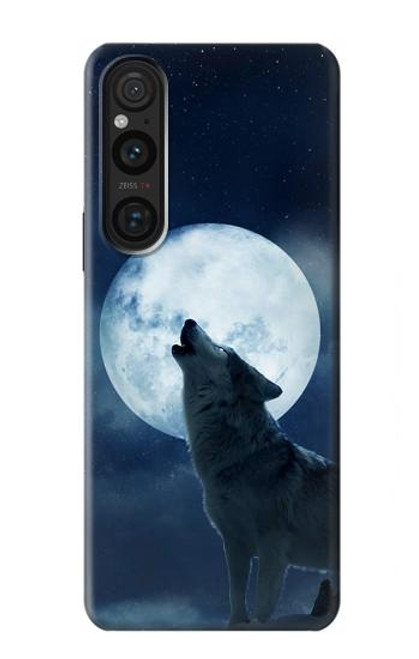 W3693 Grim White Wolf Full Moon Funda Carcasa Case y Caso Del Tirón Funda para Sony Xperia 1 V