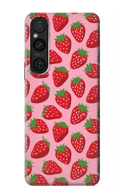 W3719 Strawberry Pattern Funda Carcasa Case y Caso Del Tirón Funda para Sony Xperia 1 V