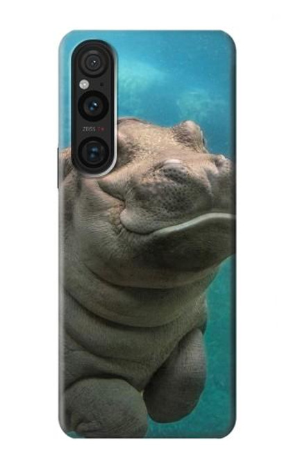 W3871 Cute Baby Hippo Hippopotamus Funda Carcasa Case y Caso Del Tirón Funda para Sony Xperia 1 V