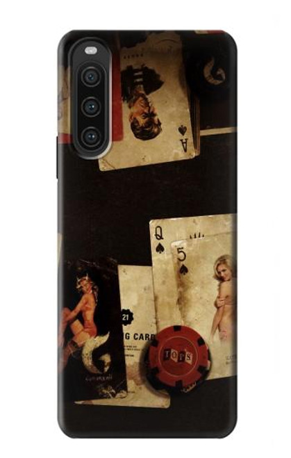 W1069 Old Vintage Sexy Poker Funda Carcasa Case y Caso Del Tirón Funda para Sony Xperia 10 V