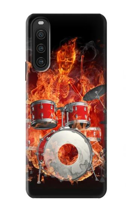 W1431 Skull Drum Fire Rock Funda Carcasa Case y Caso Del Tirón Funda para Sony Xperia 10 V