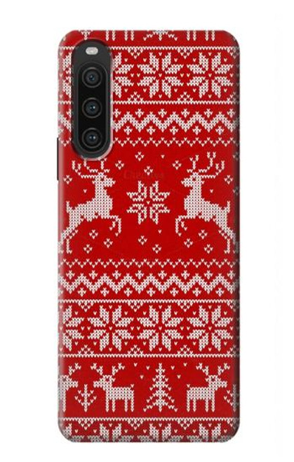 W2835 Christmas Reindeer Knitted Pattern Funda Carcasa Case y Caso Del Tirón Funda para Sony Xperia 10 V
