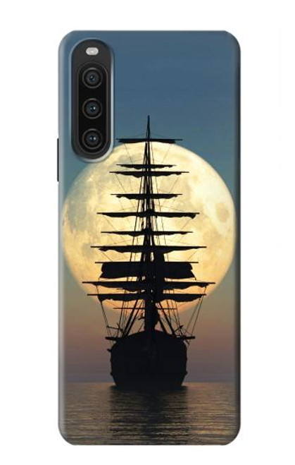 W2897 Pirate Ship Moon Night Funda Carcasa Case y Caso Del Tirón Funda para Sony Xperia 10 V