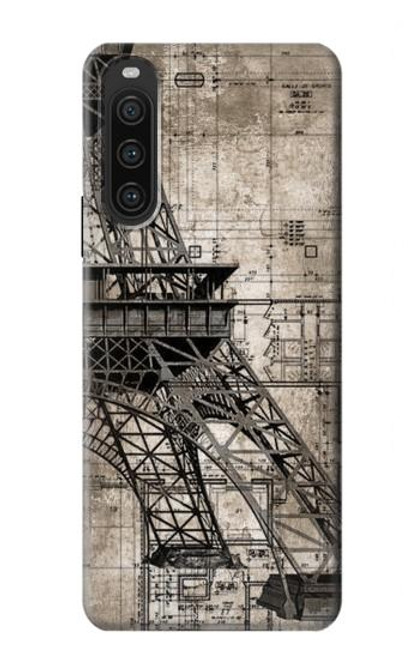 W3416 Eiffel Tower Blueprint Funda Carcasa Case y Caso Del Tirón Funda para Sony Xperia 10 V