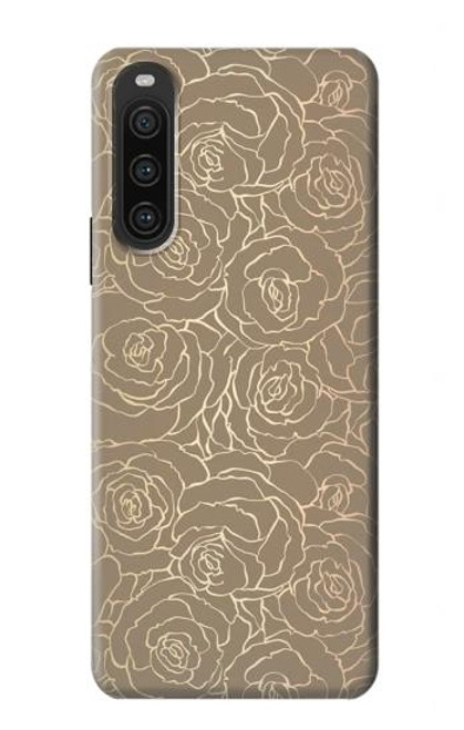 W3466 Gold Rose Pattern Funda Carcasa Case y Caso Del Tirón Funda para Sony Xperia 10 V