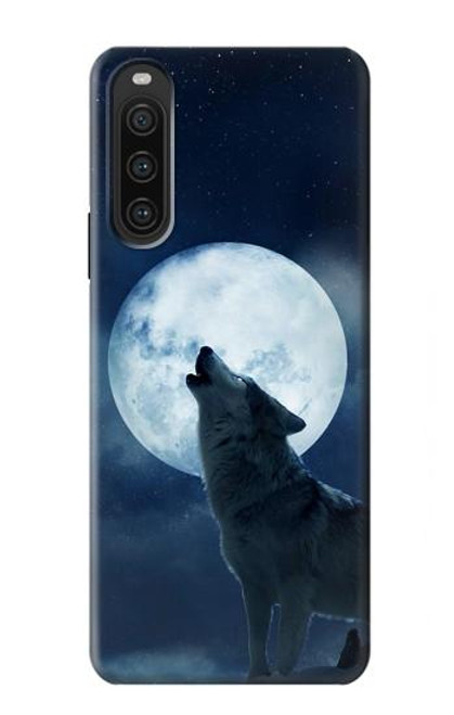 W3693 Grim White Wolf Full Moon Funda Carcasa Case y Caso Del Tirón Funda para Sony Xperia 10 V
