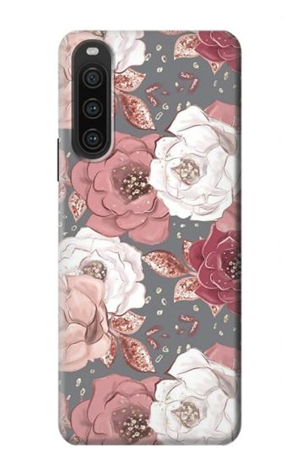 W3716 Rose Floral Pattern Funda Carcasa Case y Caso Del Tirón Funda para Sony Xperia 10 V